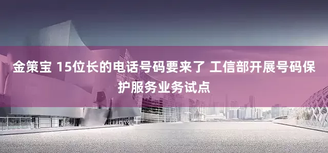 金策宝 15位长的电话号码要来了 工信部开展号码保护服务业务试点